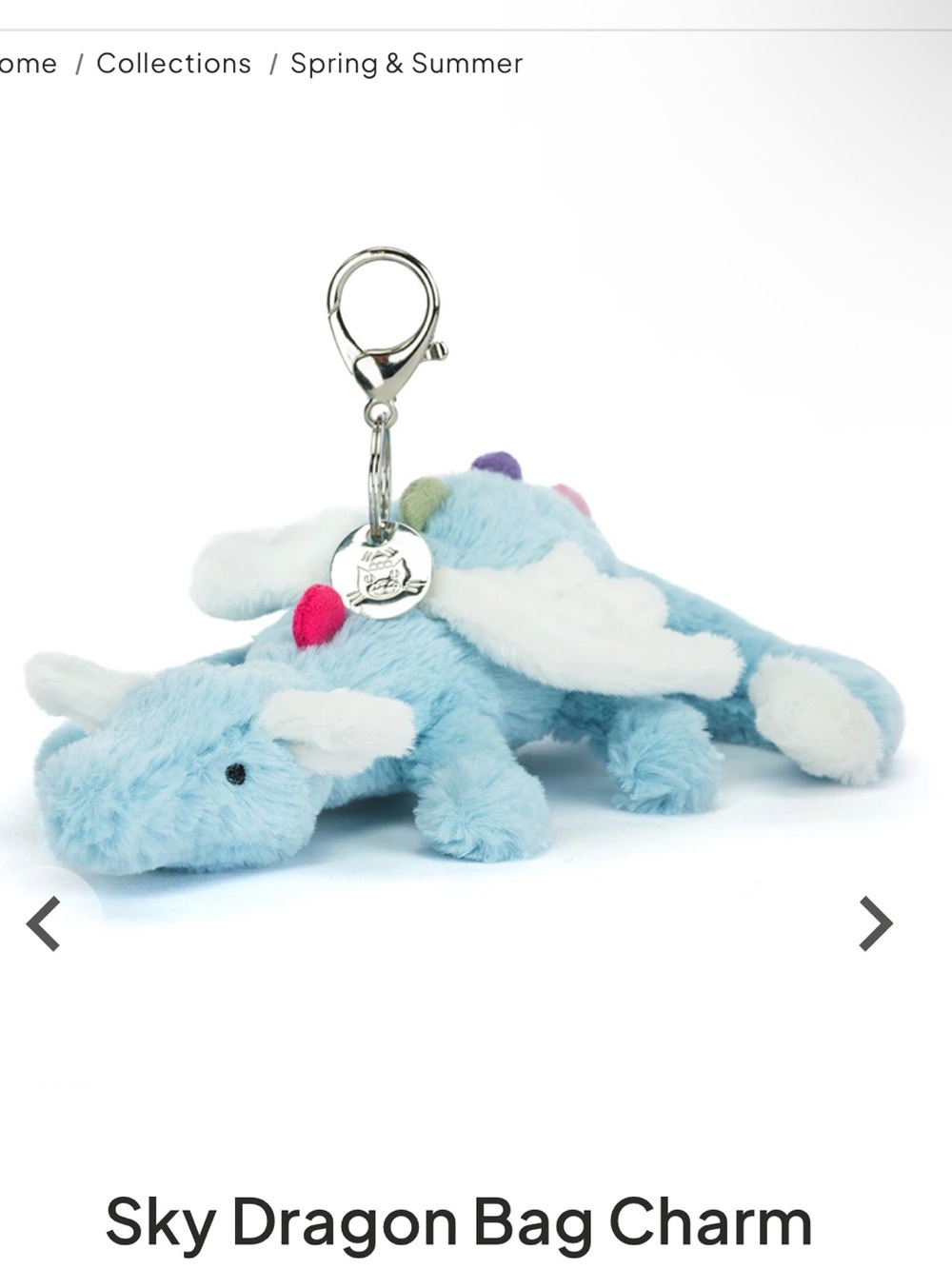 Sky Blue Plush Dragon Bag Charm with Wings nwt authentic